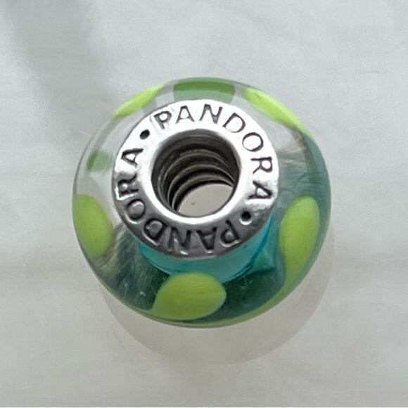 Beautiful Pandora Green and aqua swirl Murano glass charm. - Picture 3 of 5